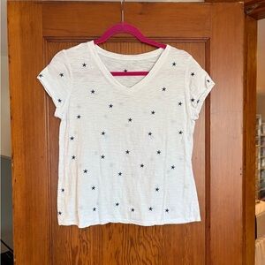 White T-Shirt with Blue Embroidered Stars